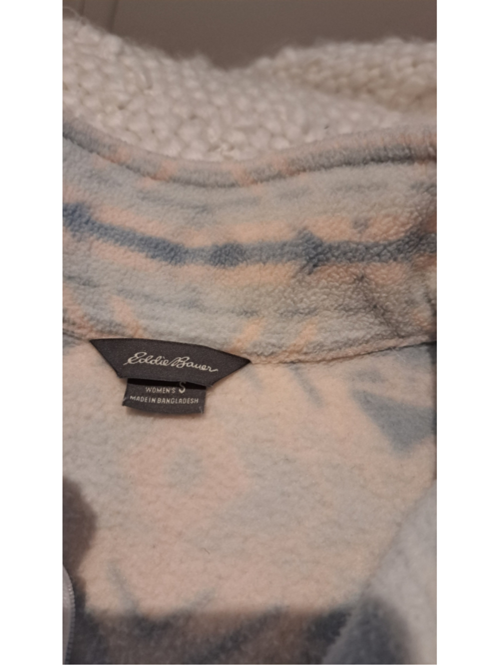 617 - Eddie Bauer Quarter Zip Fleece Pullover | Blue & Cream Southwest Print | S - Picture 3 of 7